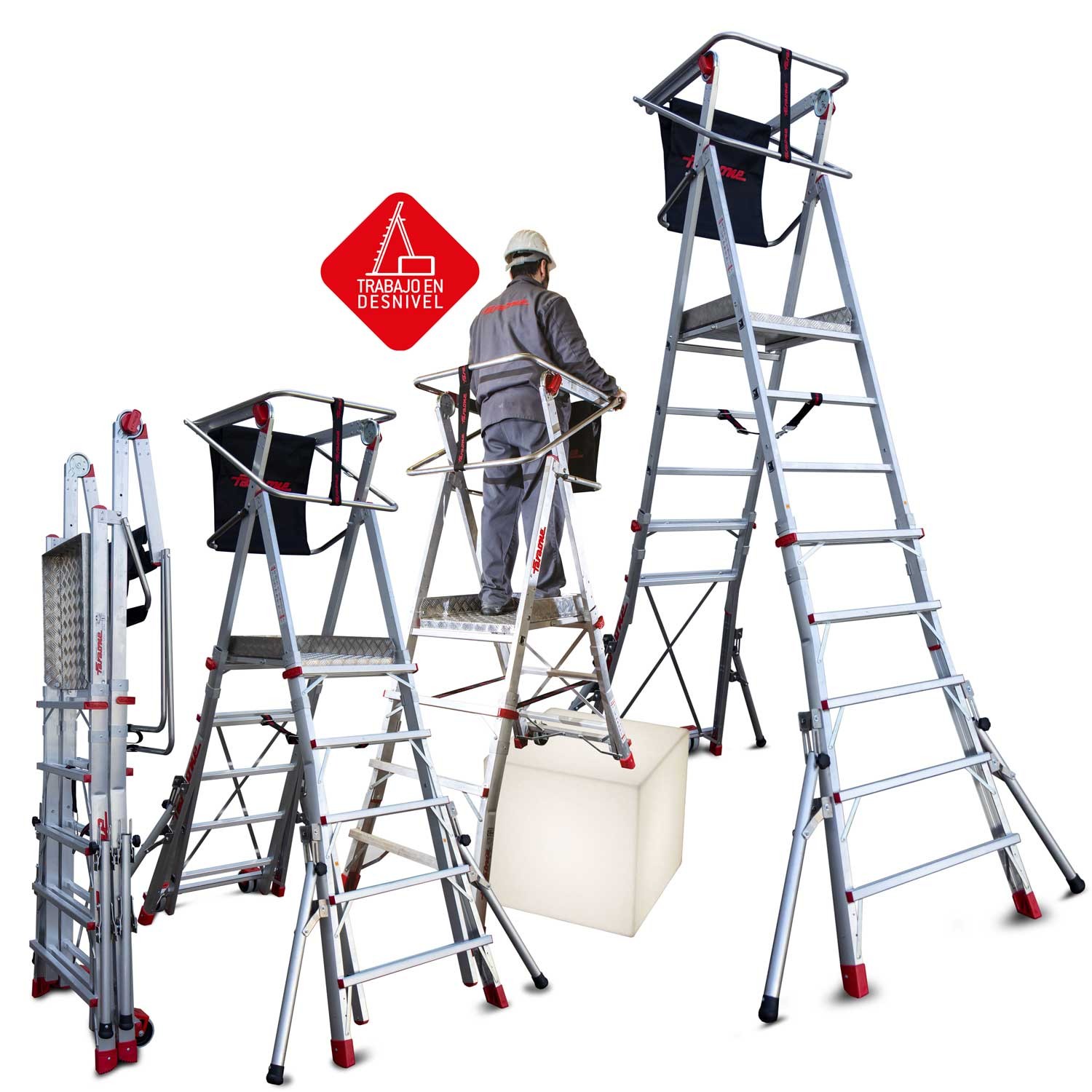 PLS | Échelle avec vaste plate-forme et hauteur réglable