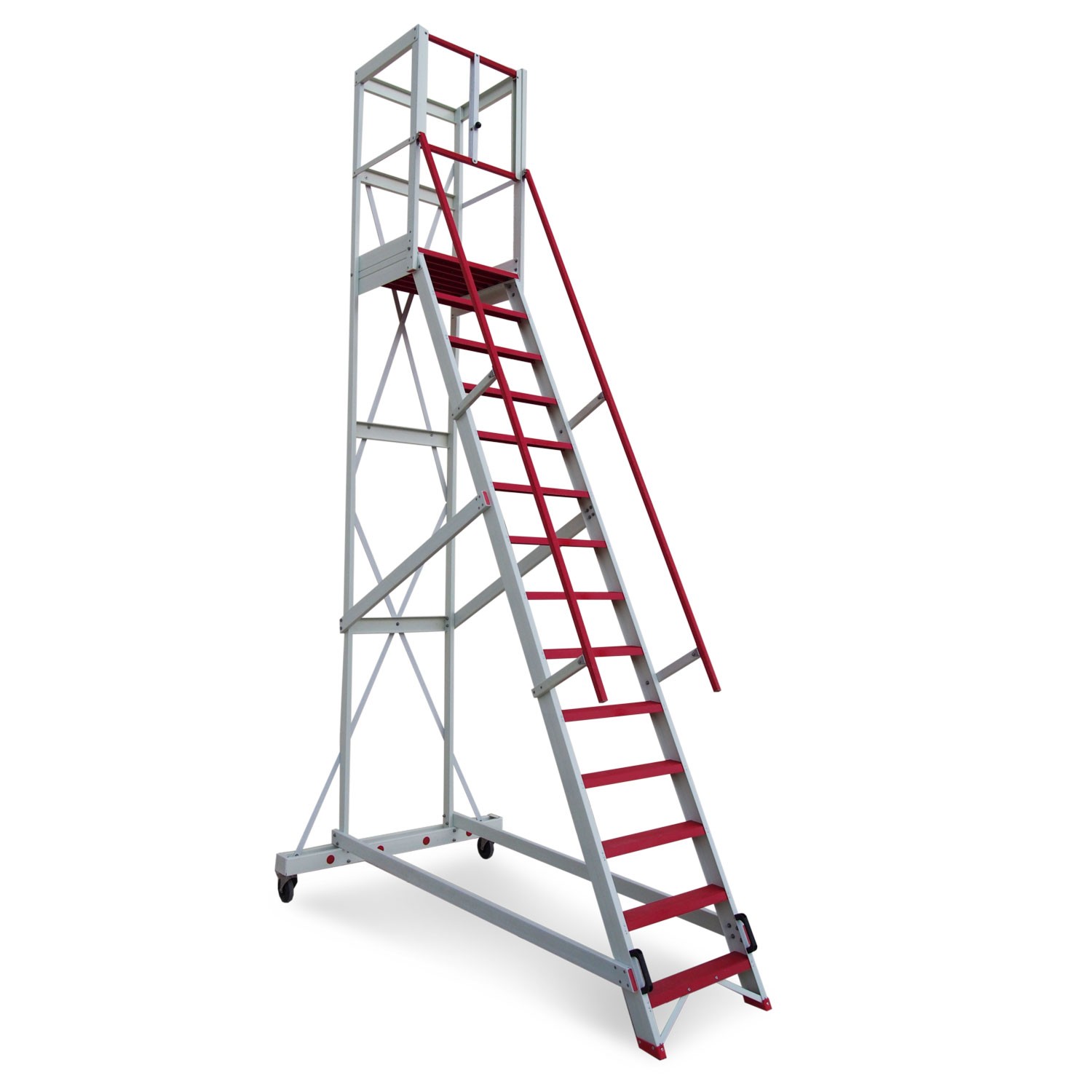 EM2014 | Échelle avec plate-forme et roues à usage professionnel en fibre de verre